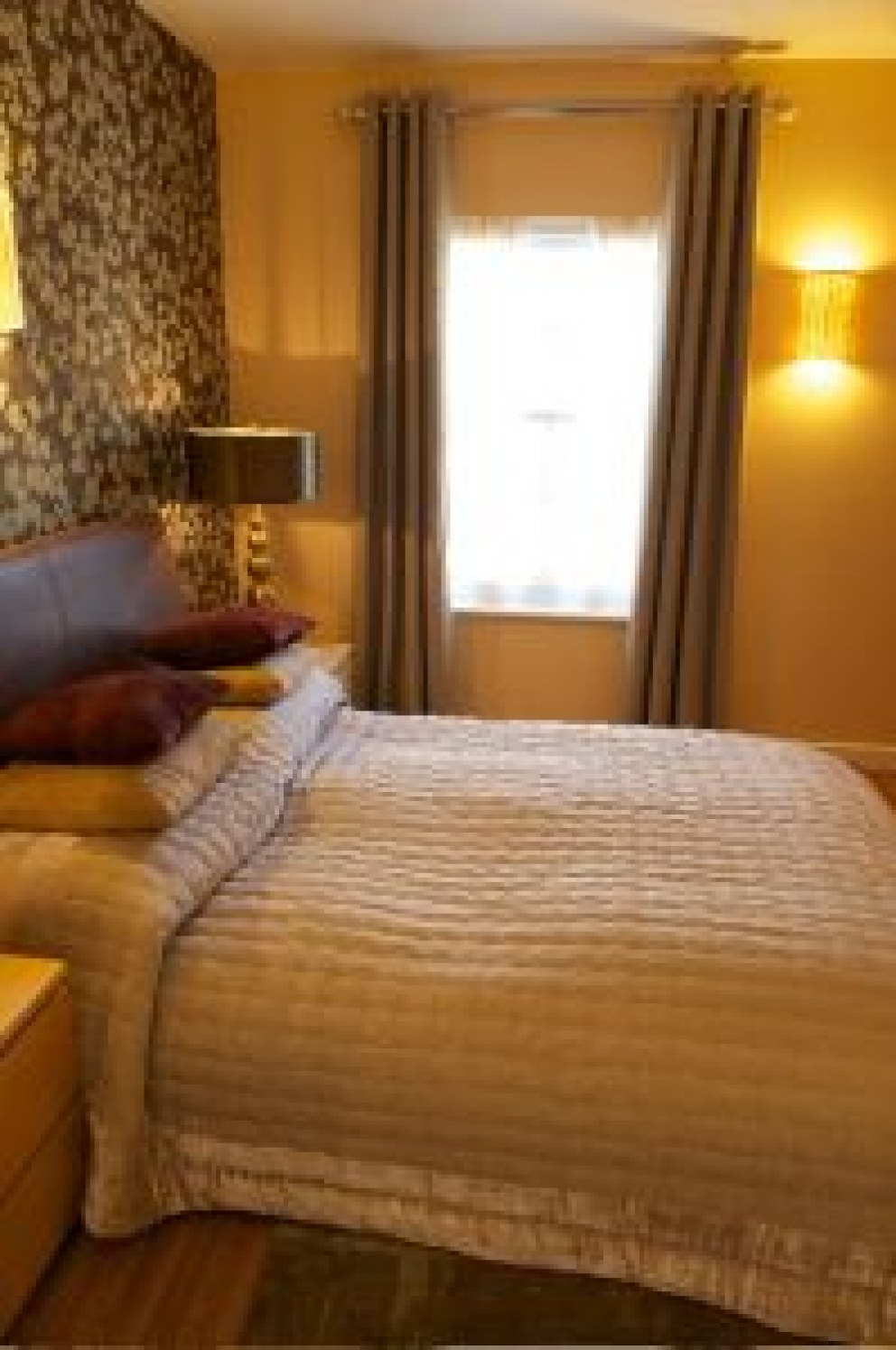 Modern Georgian Terrace House | Master bedroom feature wall | Interior Designers